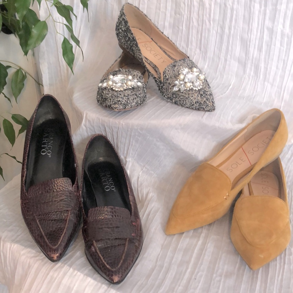 SOLE SOCIETY 3 casual & dressy kitten heels & flat loafers w/pointed toe SZ 6
